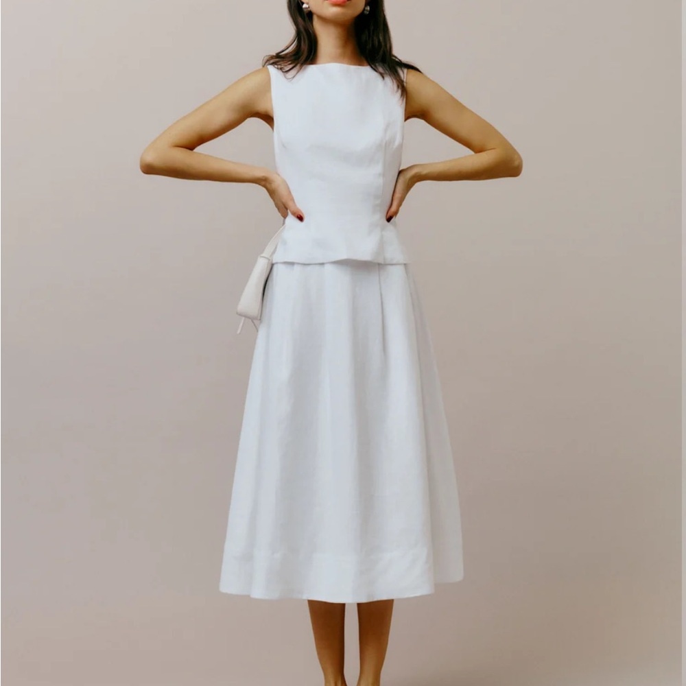 Reformation White Midi Skirt (Part of Moya Linen Set)
